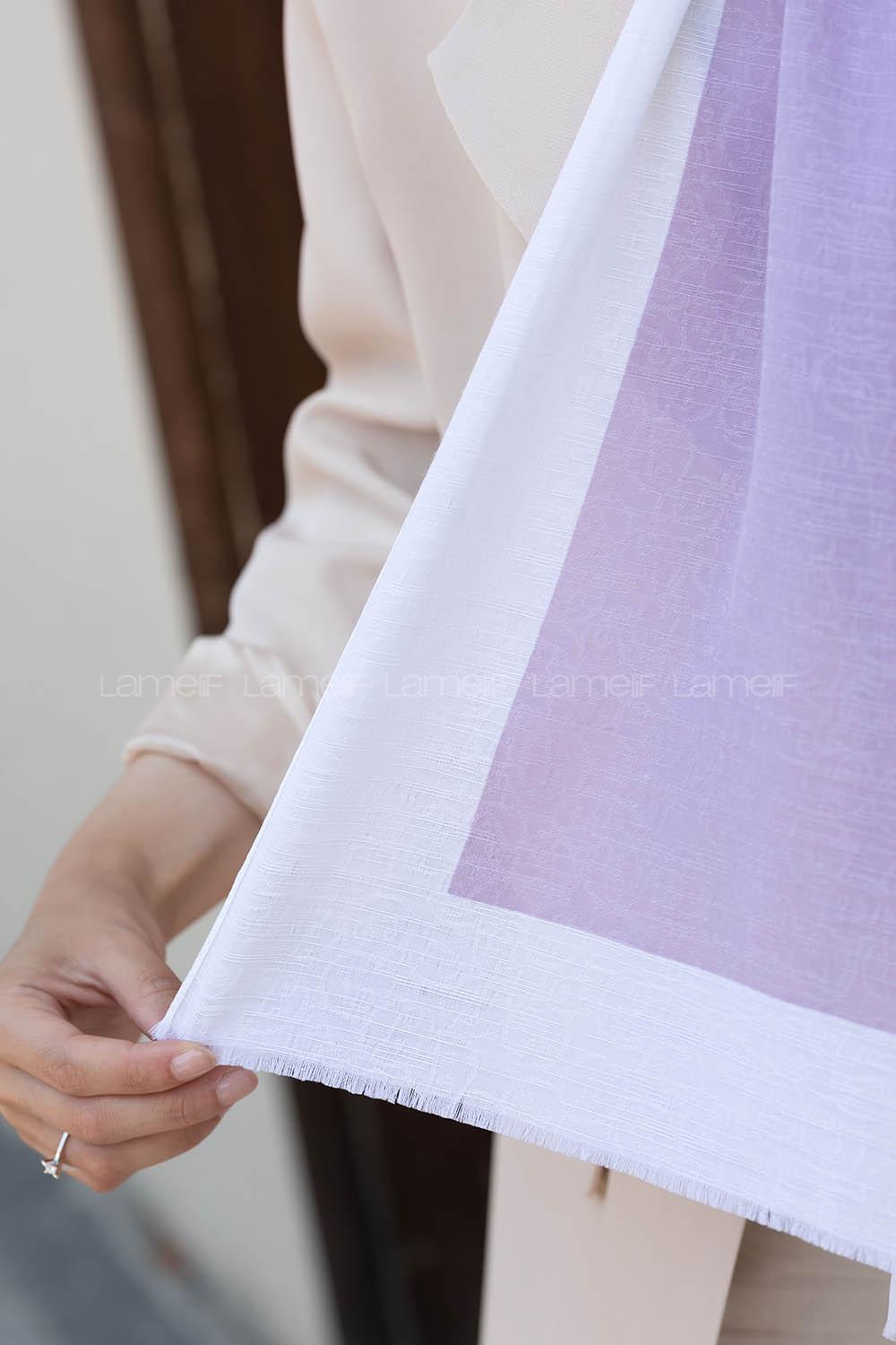 Lamelif Açık Lila  Ekru Monogram Şal