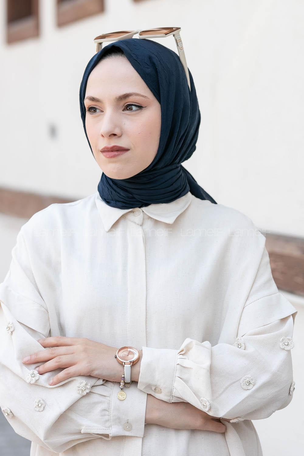 Navy Blue Cotton Fabric Straight Shawl