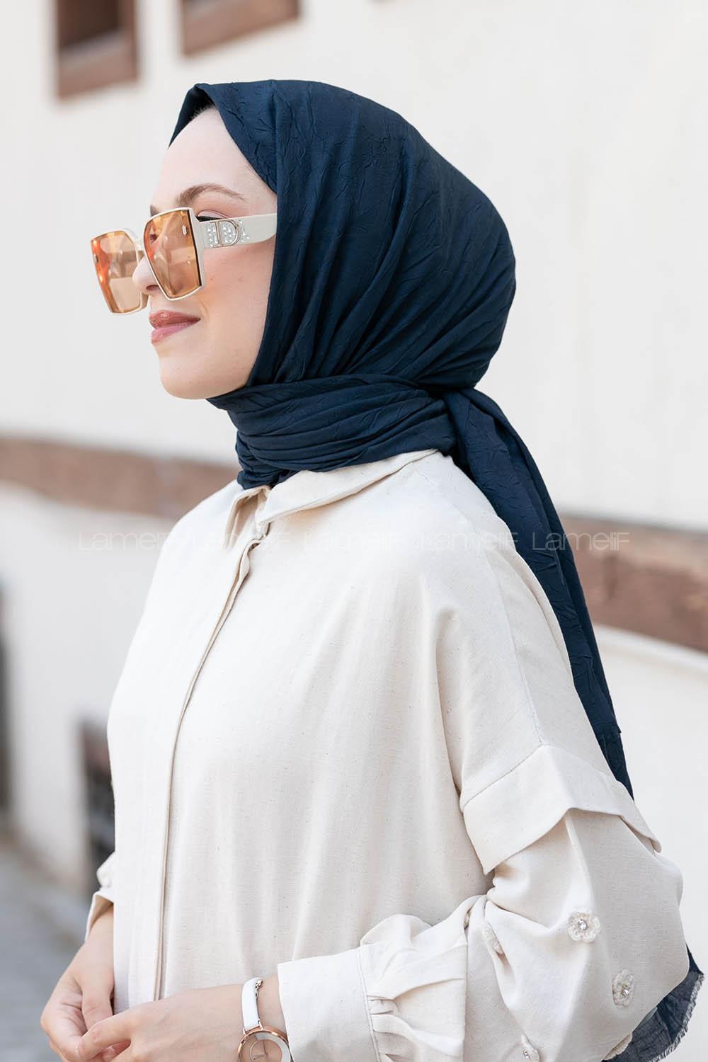 Navy Blue Cotton Fabric Straight Shawl