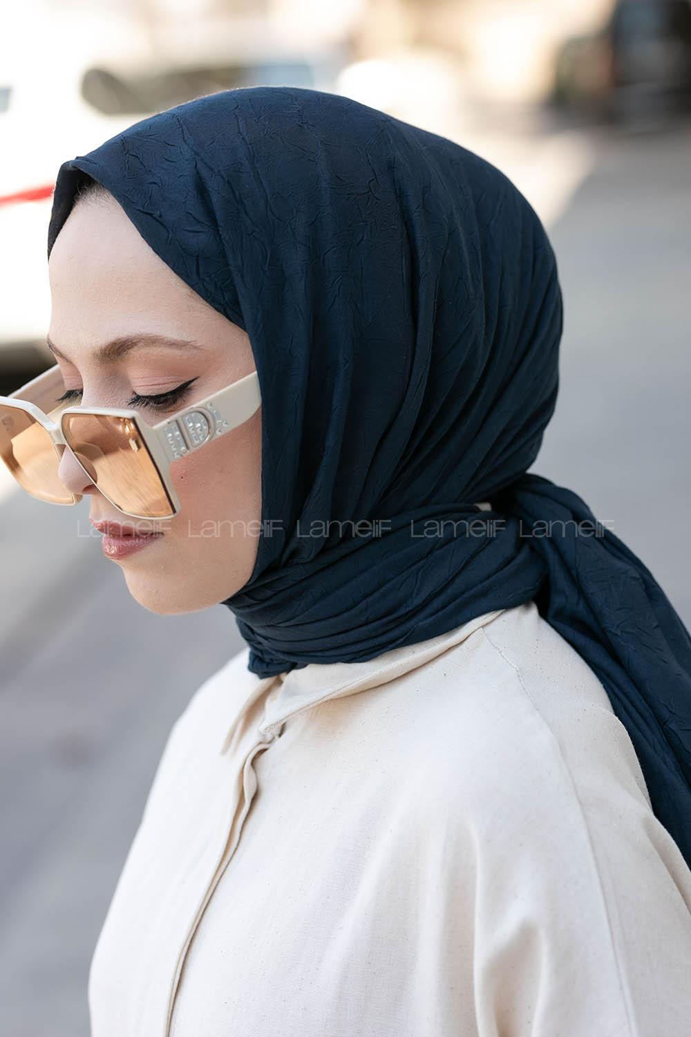 Navy Blue Cotton Fabric Straight Shawl