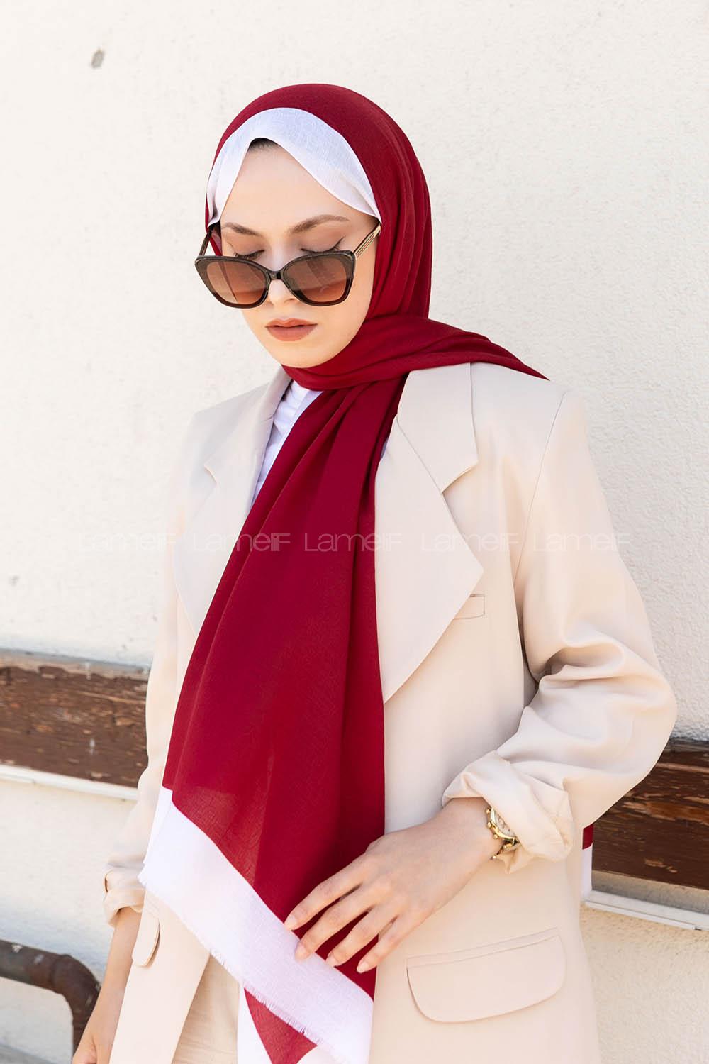 Lamelif Bordo  Ekru Monogram Şal