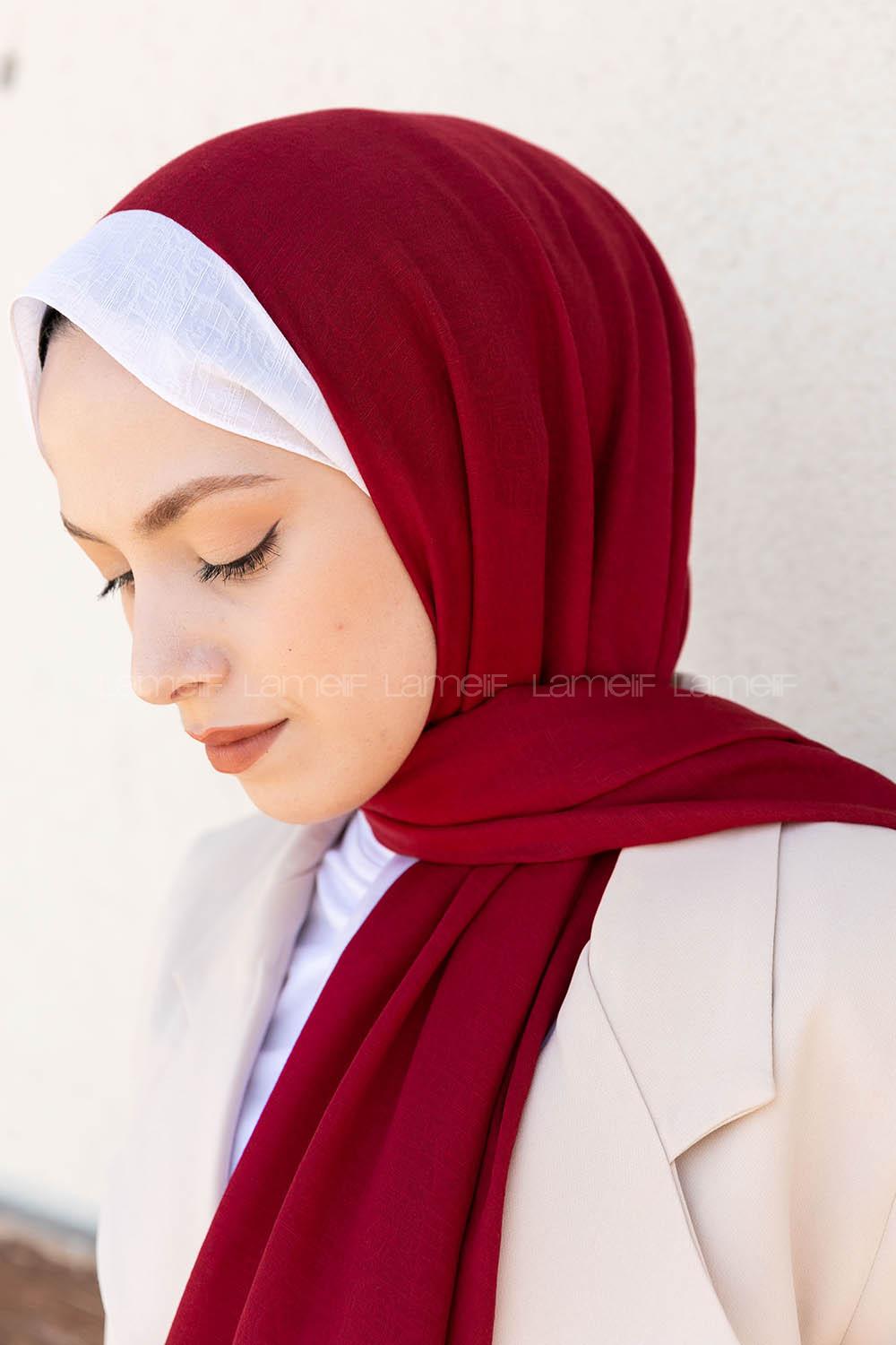 Lamelif Bordo  Ekru Monogram Şal