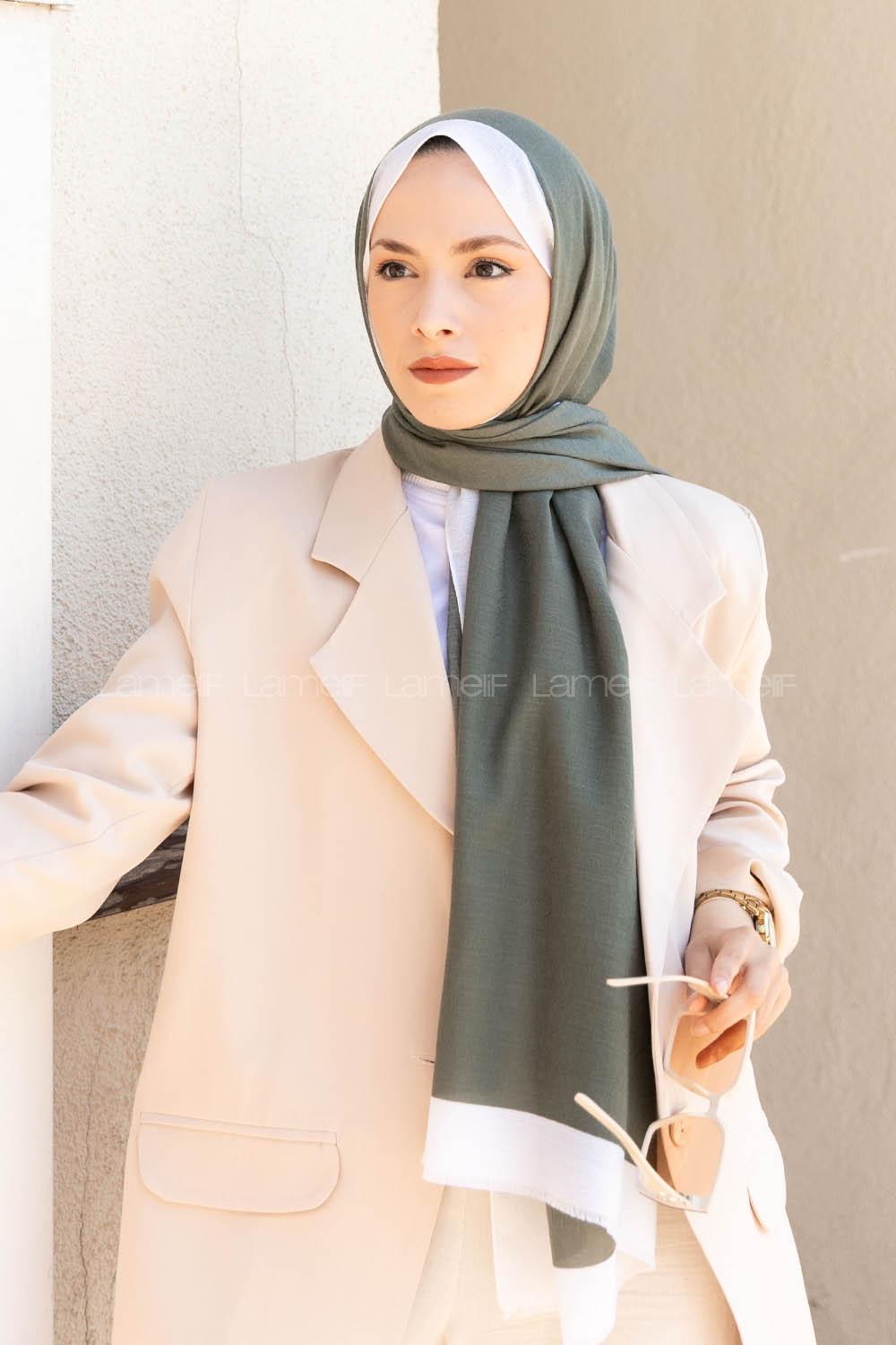 Modalamelif Çağla Yeşili  Ekru Monogram Şal