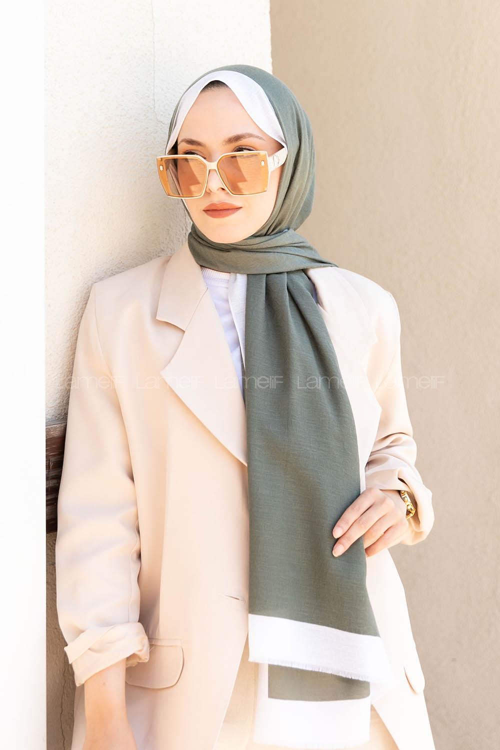 Modalamelif Çağla Yeşili  Ekru Monogram Şal