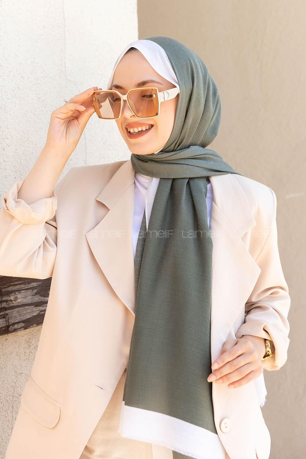 Modalamelif Çağla Yeşili  Ekru Monogram Şal