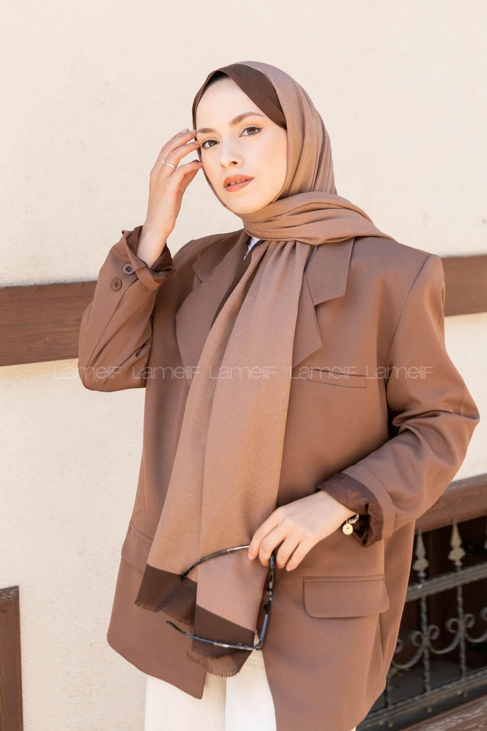 Modalamelif Camel Acı Kahve  Monogram Şal