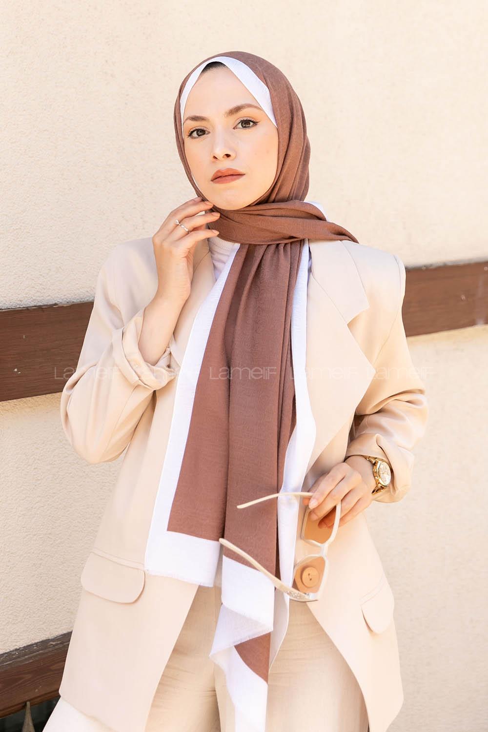 Modalamelif Fındık Kabuğu-Ekru Monogram Şal