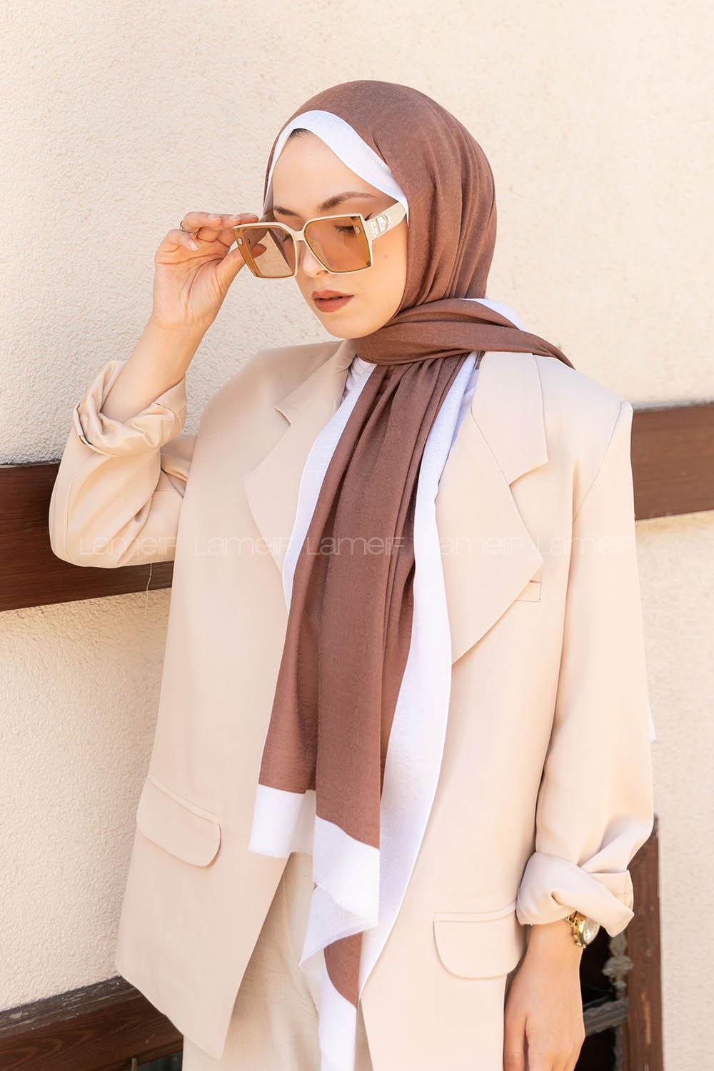 Modalamelif Fındık Kabuğu-Ekru Monogram Şal