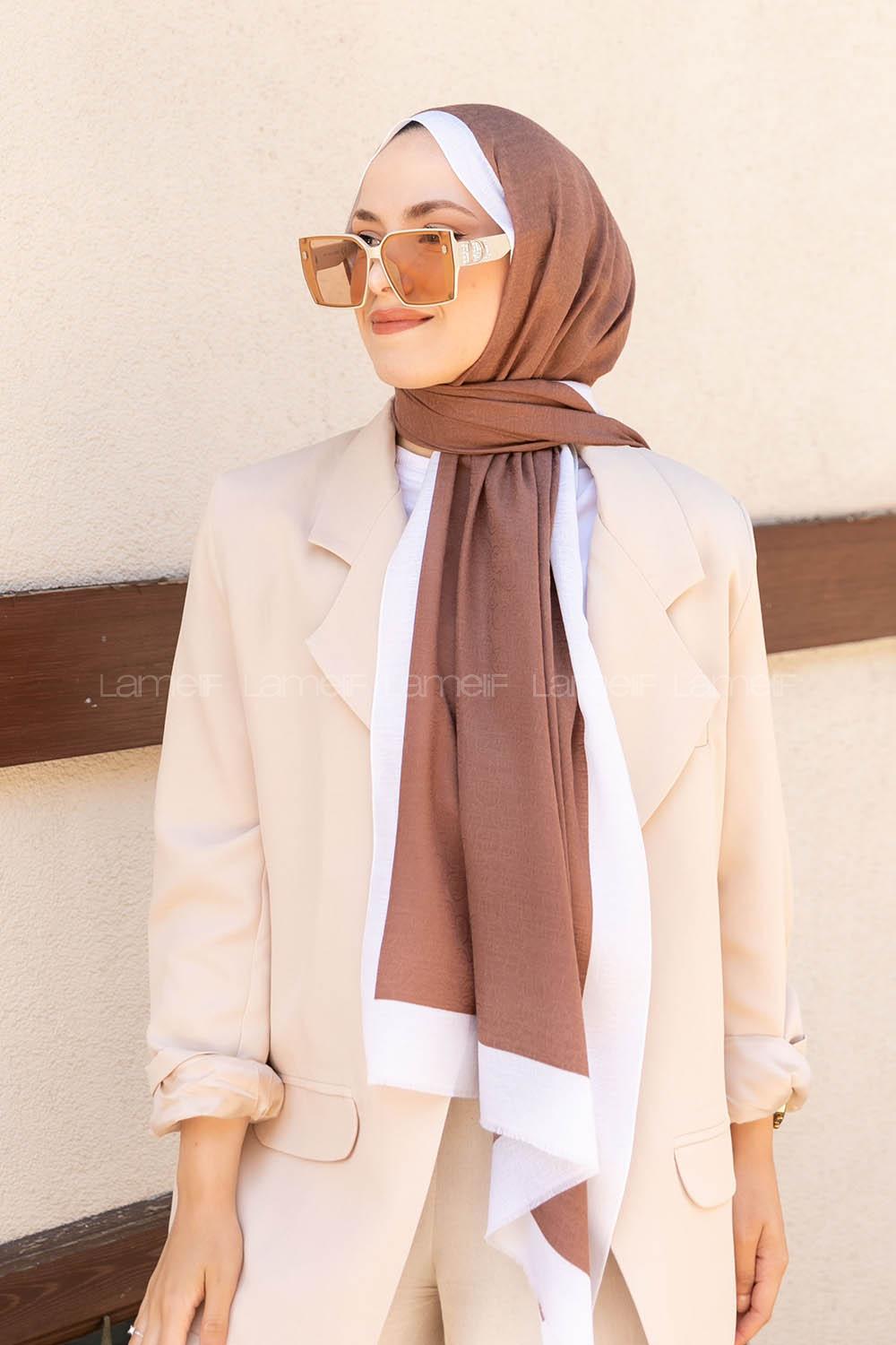 Modalamelif Fındık Kabuğu-Ekru Monogram Şal