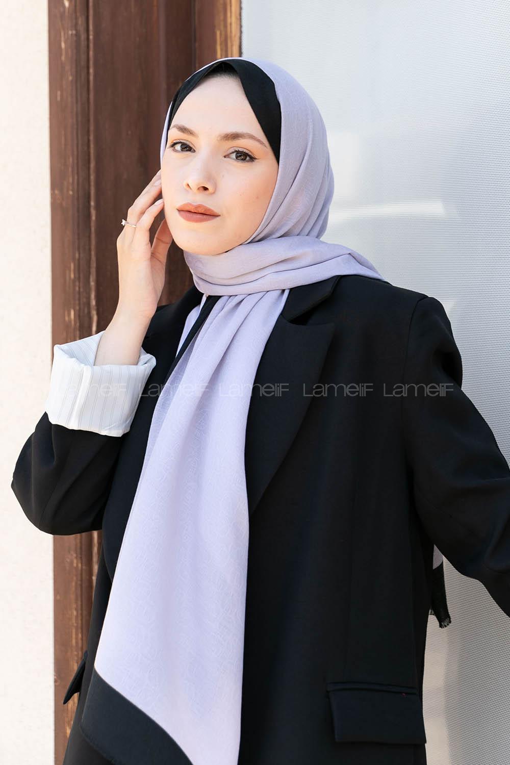 Modalamelif Gümüş Gri  siyah Monogram Şal