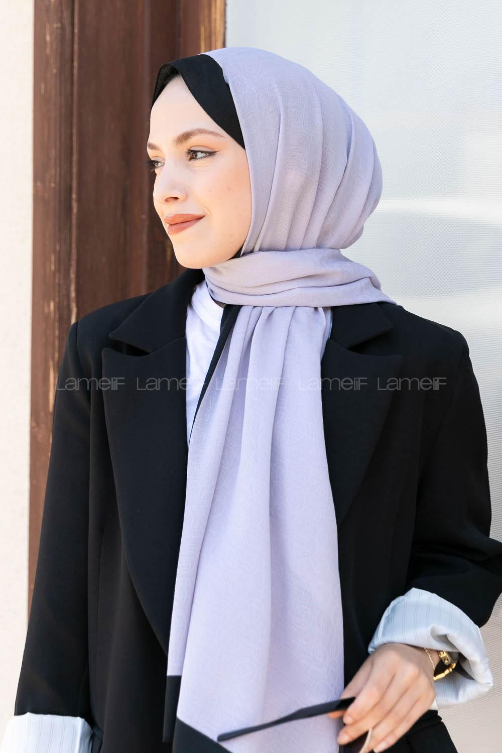 Modalamelif Gümüş Gri  siyah Monogram Şal