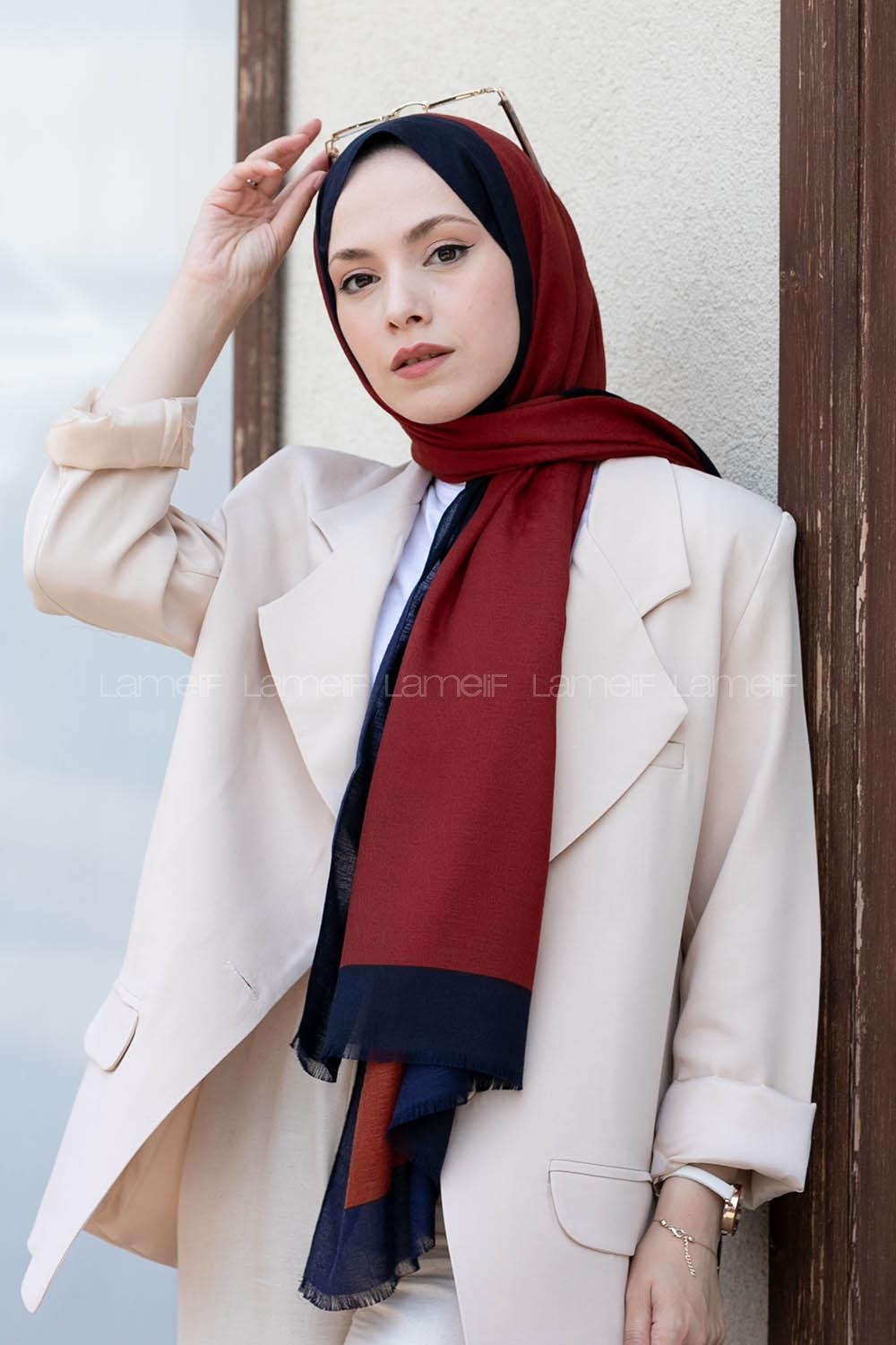 Modalamelif Kiremit Lacivert  Monogram Şal