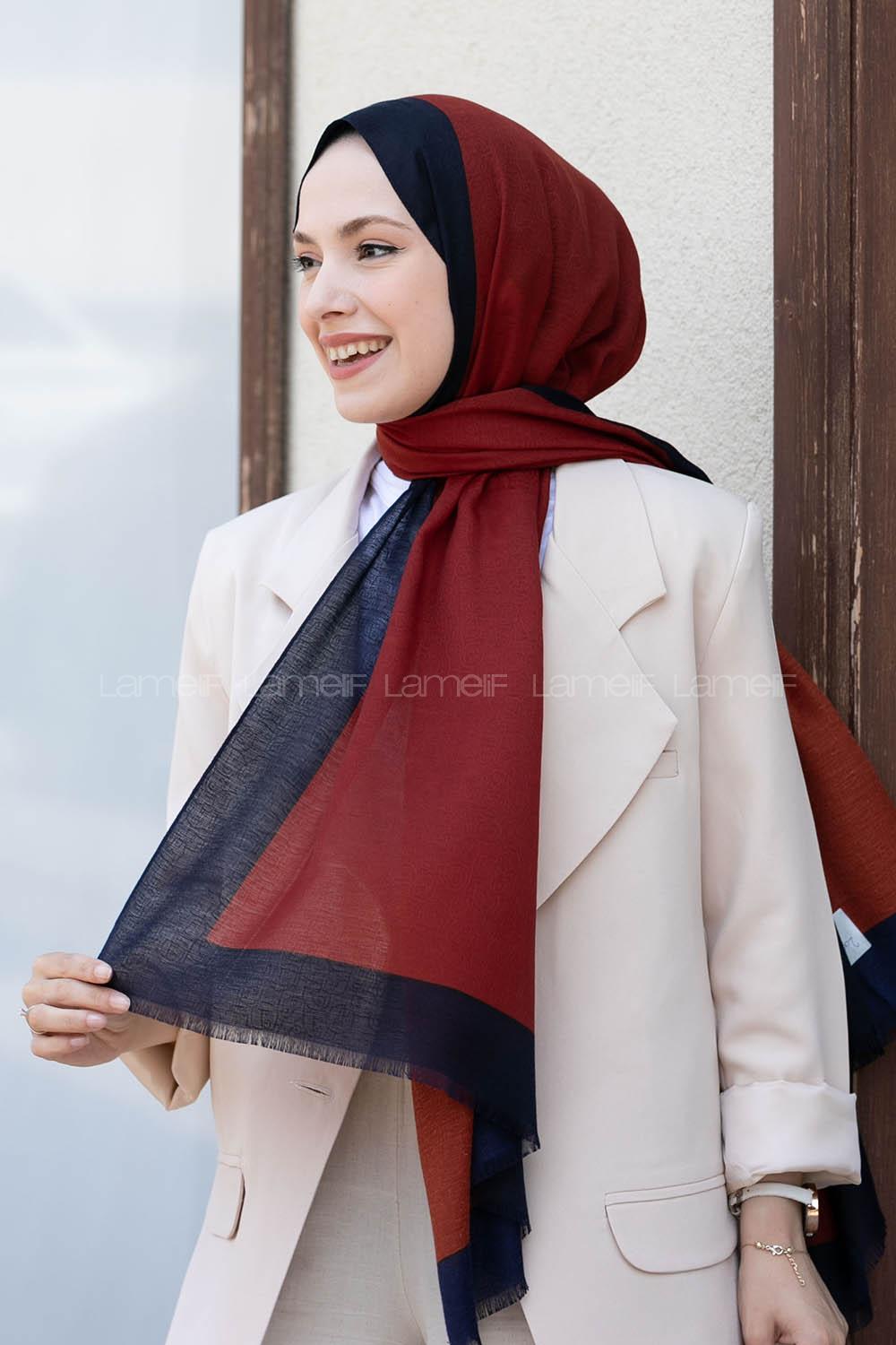 Modalamelif Kiremit Lacivert  Monogram Şal