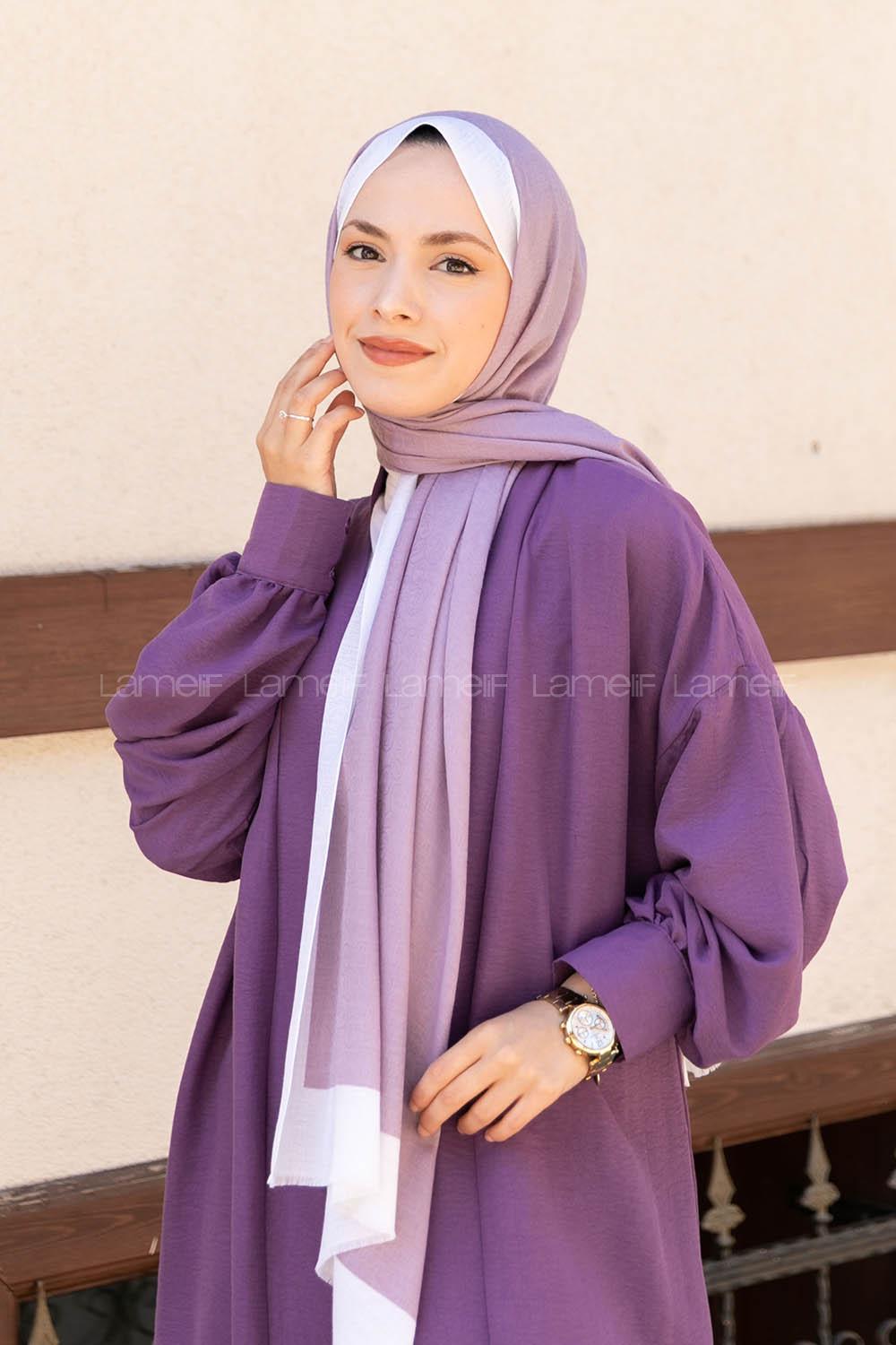 Lamelif Leylak-Ekru Monogram Şal