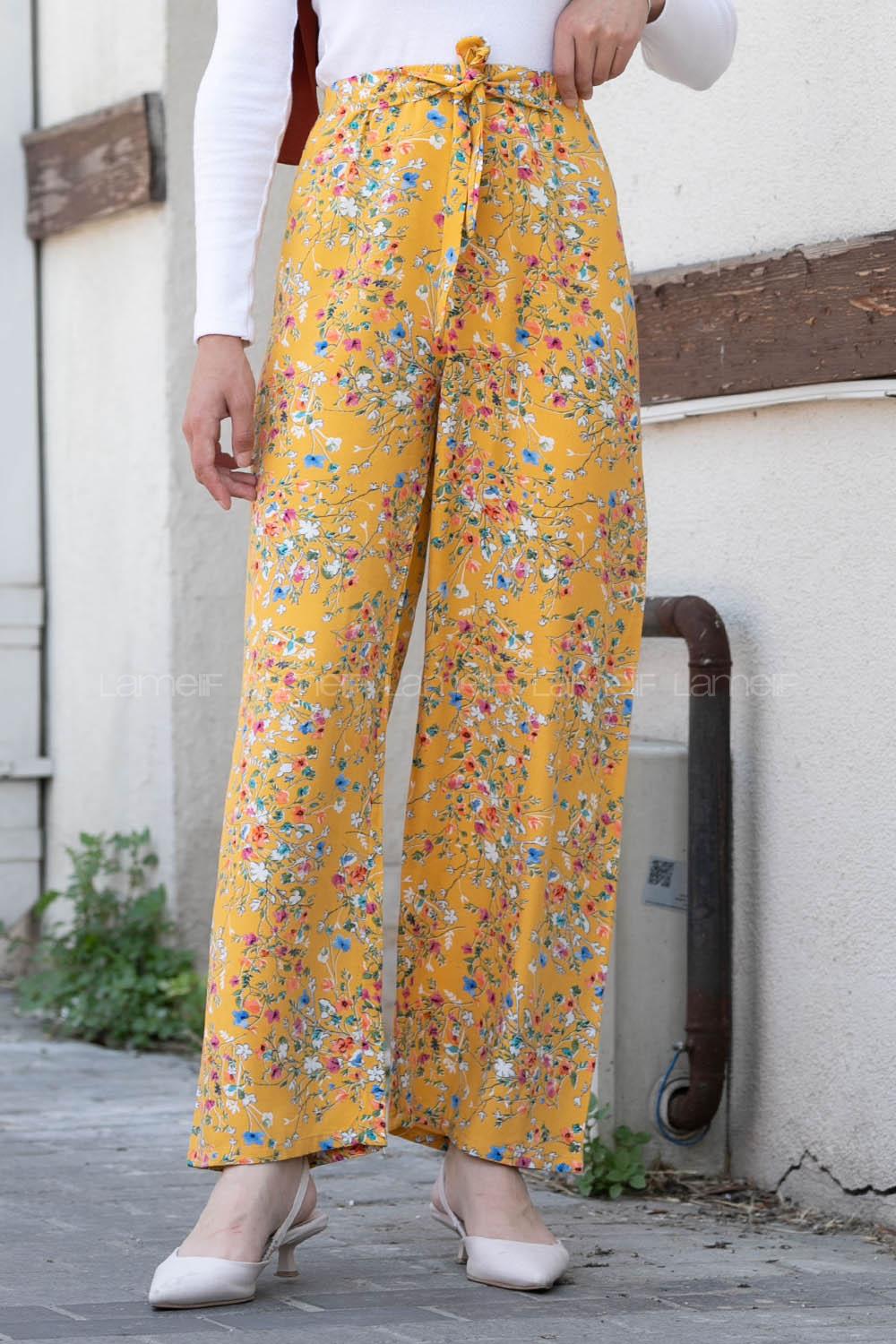 Yellow Cotton High Waist Comfortable Pants