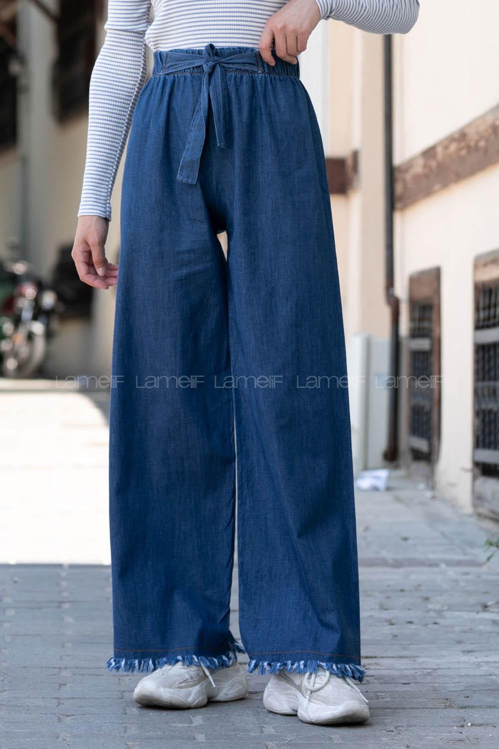 Dark Blue Cotton Elastic Waist Comfortable Pants