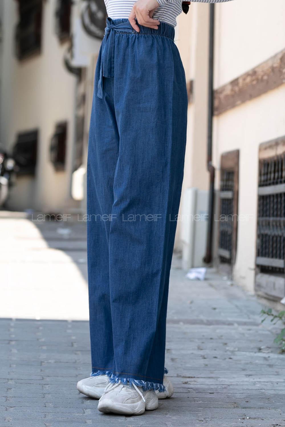 Dark Blue Cotton Elastic Waist Comfortable Pants