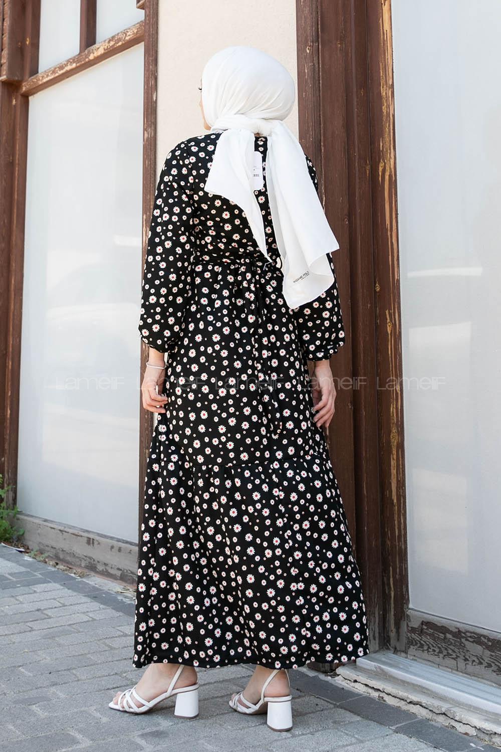 Black Crew Neck Viscose Fabric Printed Dresess