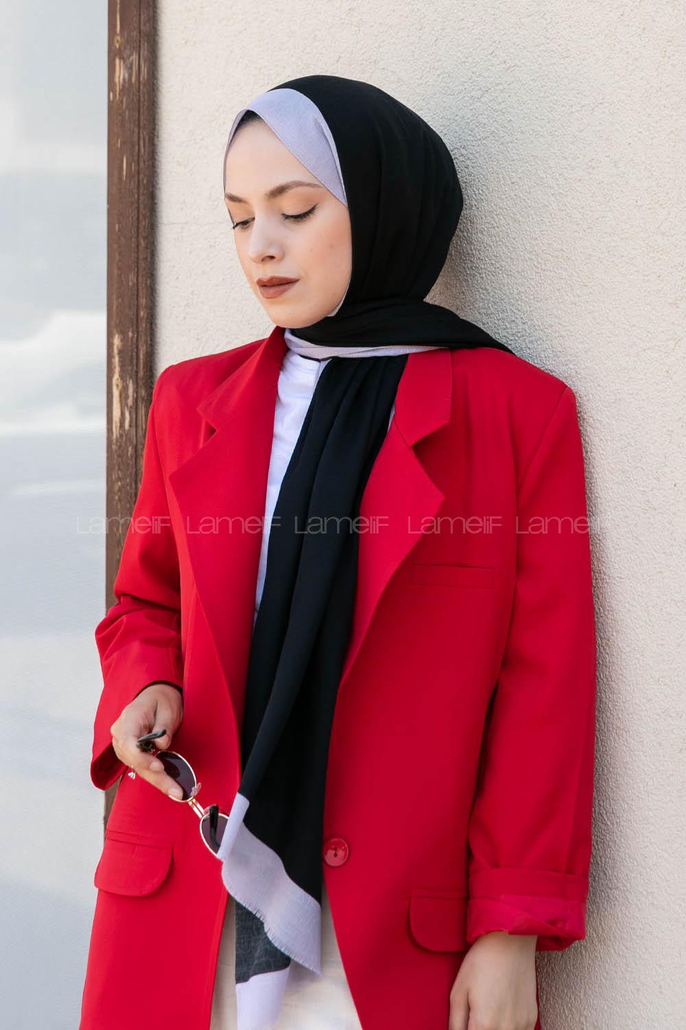 Modalamelif Siyah-Gri Monogram Şal