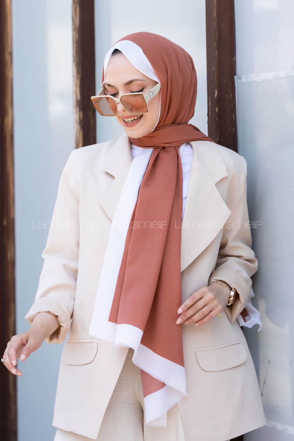 Modalamelif Turuncu Ekru Monogram Şal