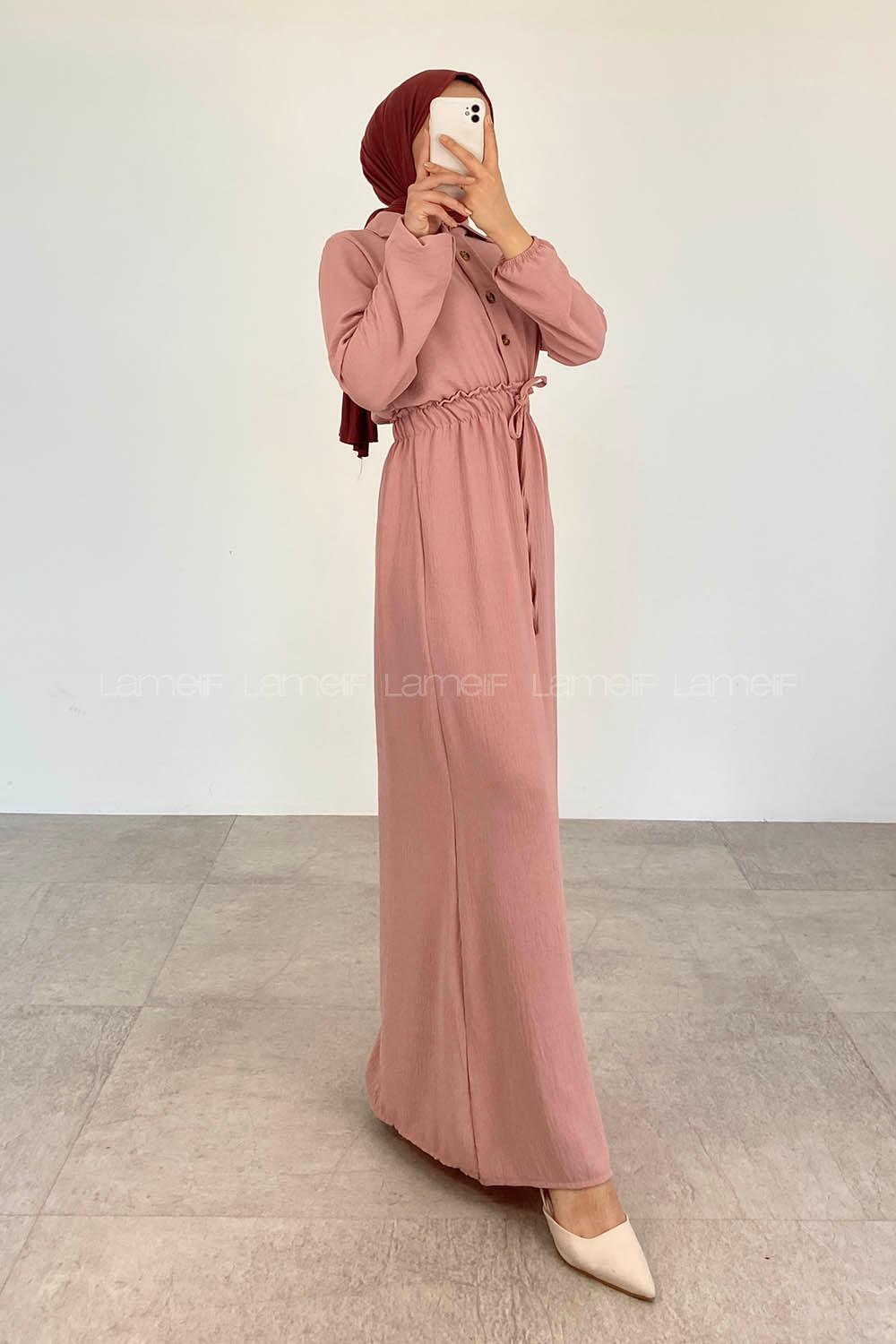 Pink Shirt Collar Cotton Unprinted Dresess