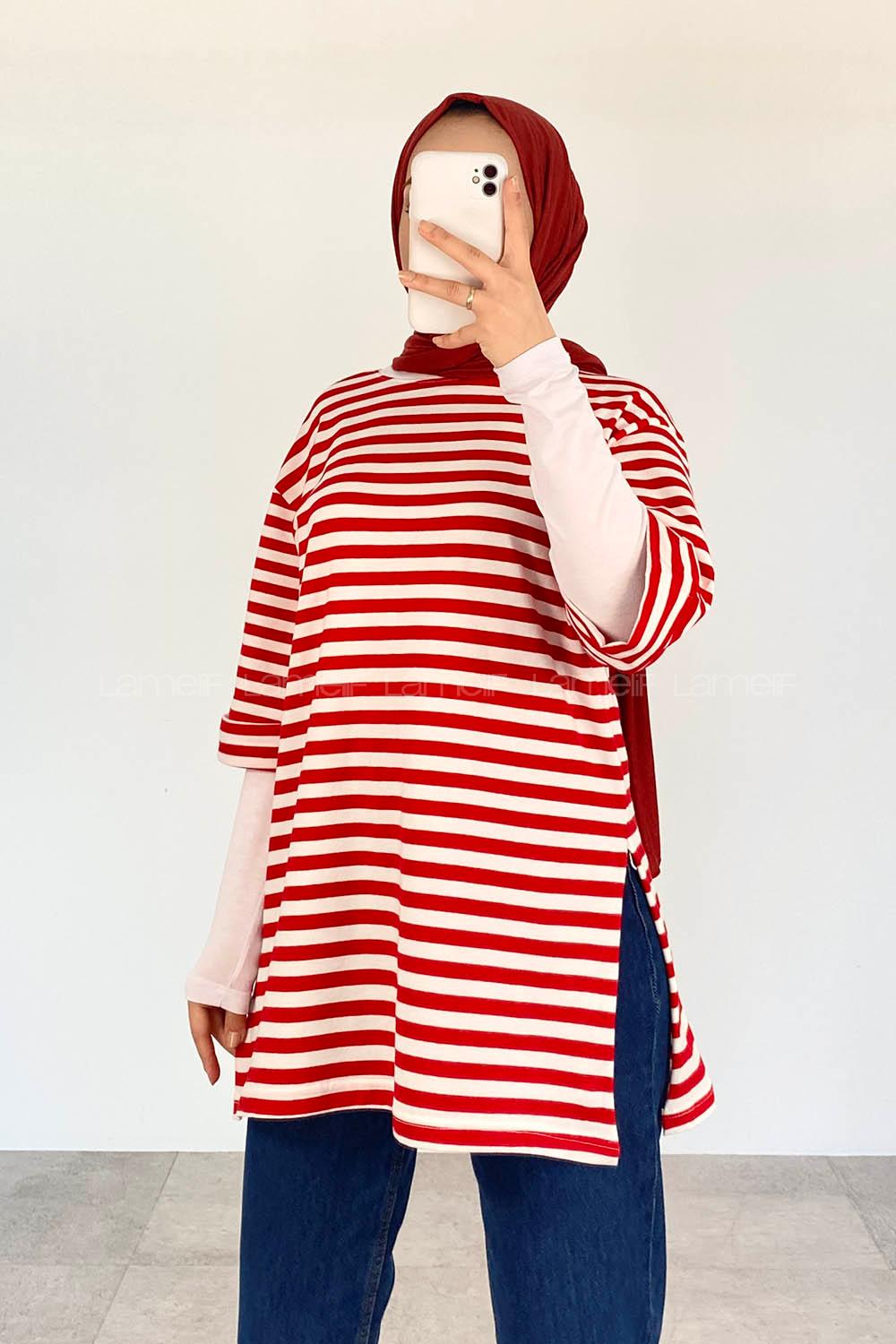 Red Crew Neck Short Arm Short Arm Cotton Printed T-shirt