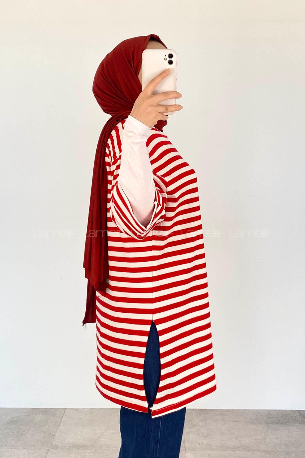 Red Crew Neck Short Arm Short Arm Cotton Printed T-shirt