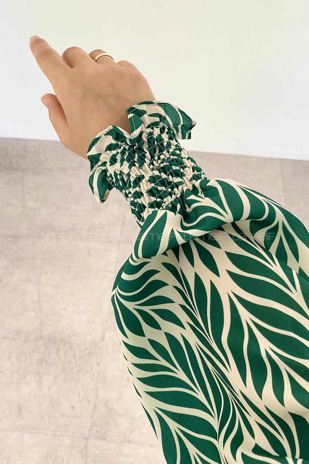 Green Mandarin Collar Viscose Fabric Printed Tunic