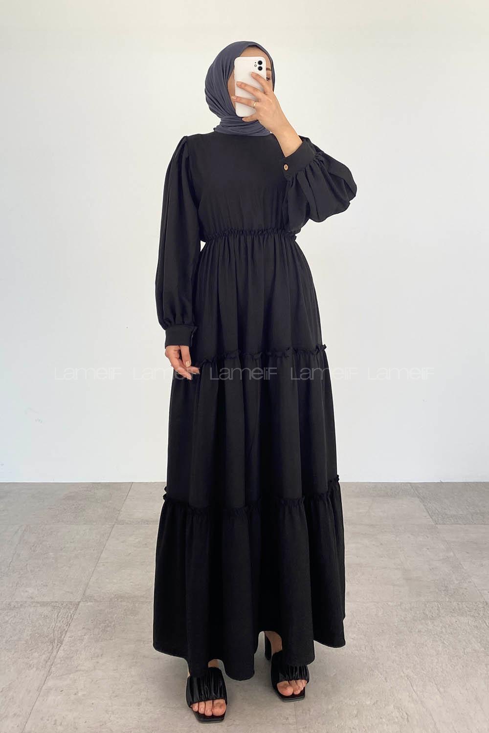 Black Crew Neck Cotton Unprinted Dresess