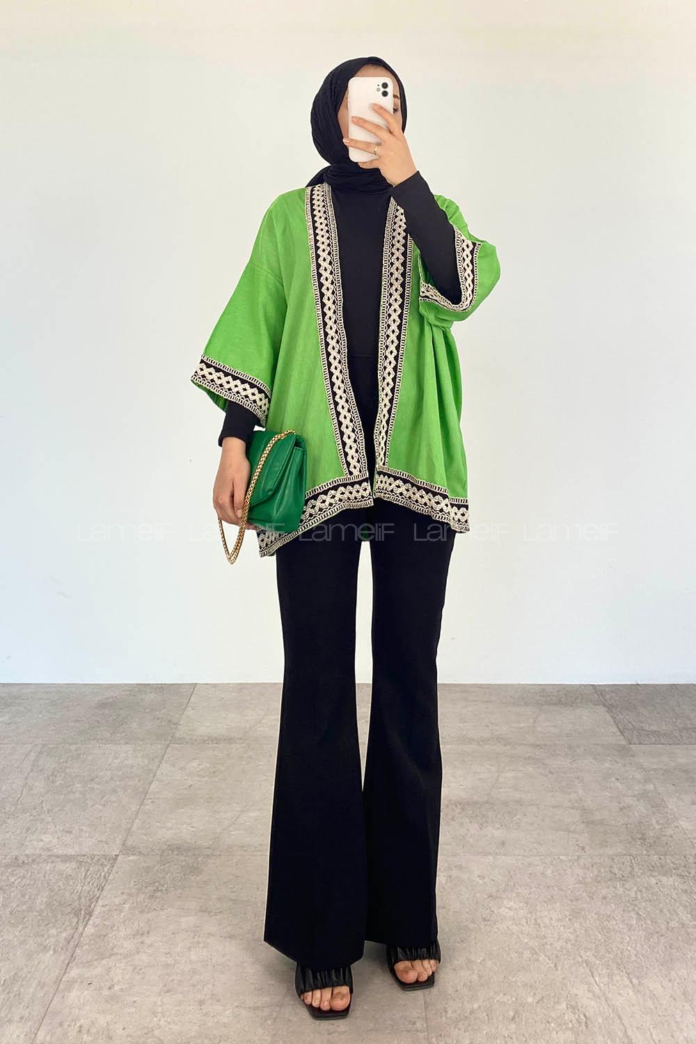 Green Half Arm Arm Cotton Kimono