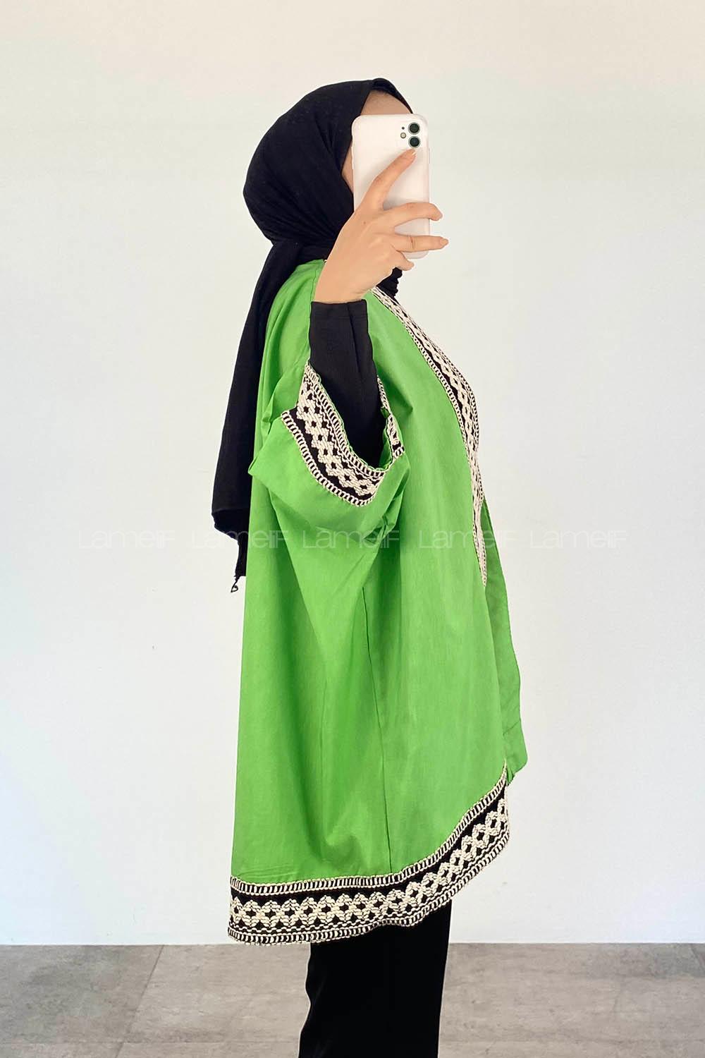 Green Half Arm Arm Cotton Kimono
