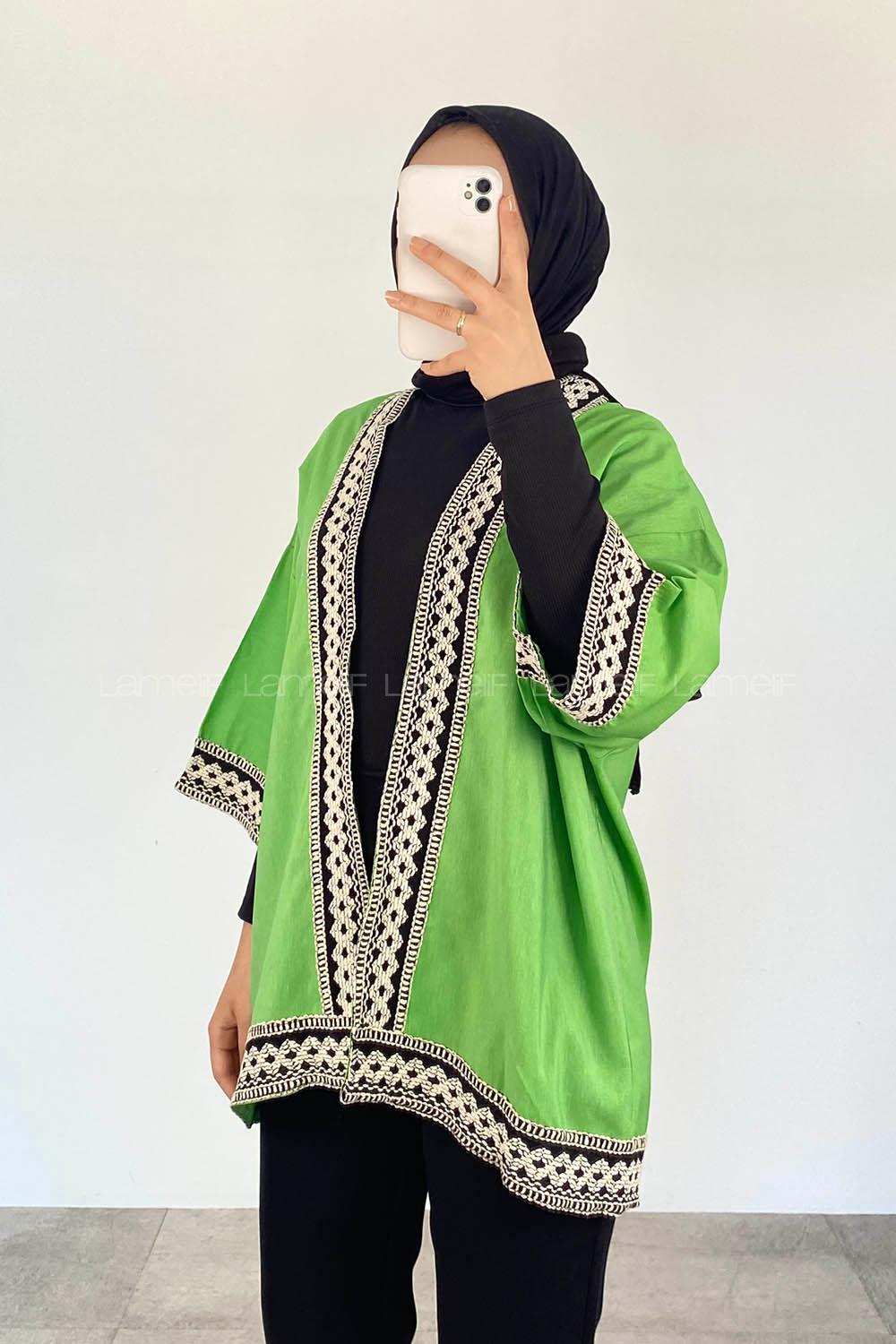 Green Half Arm Arm Cotton Kimono