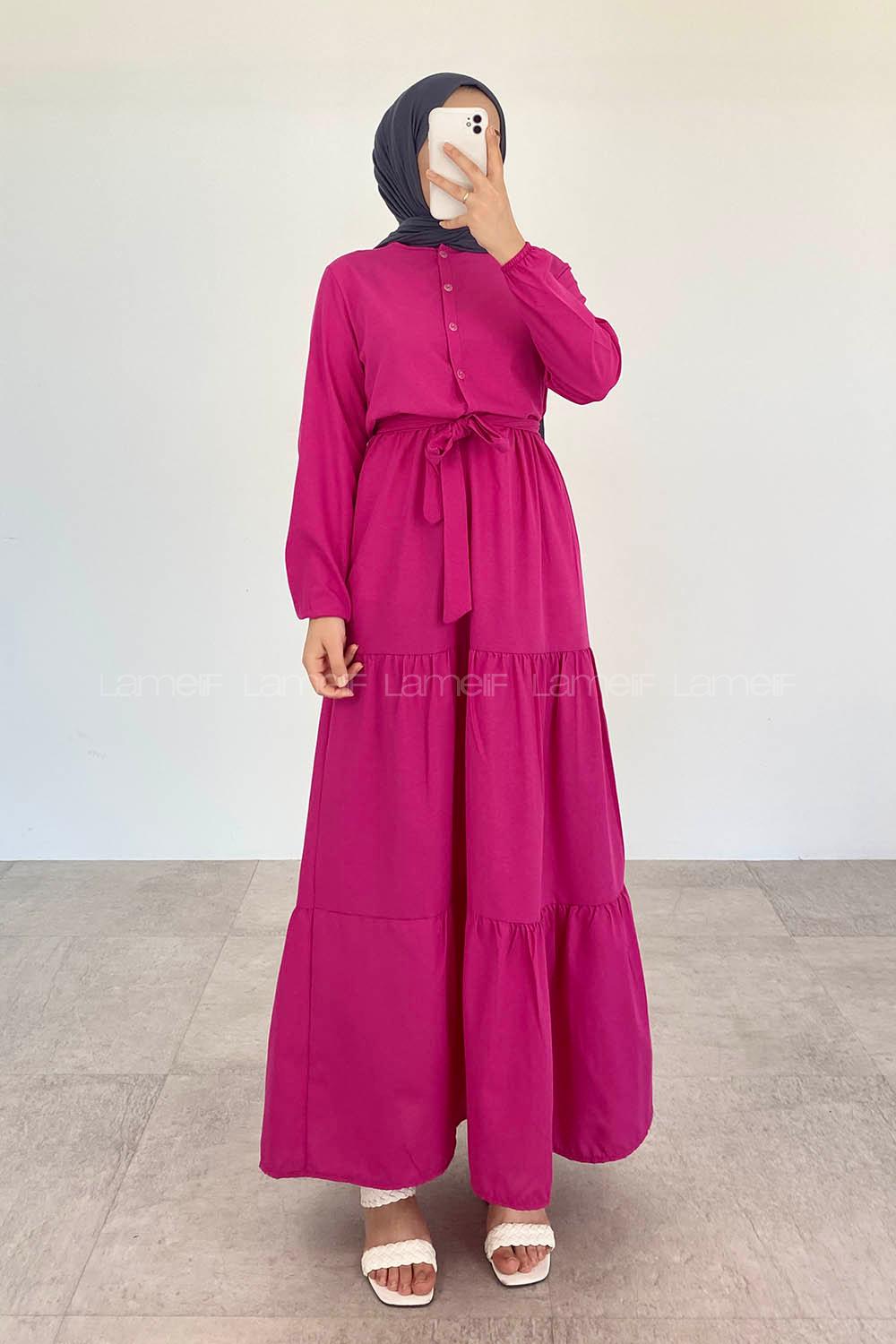 Pink Crew Neck Cotton Unprinted Dresess