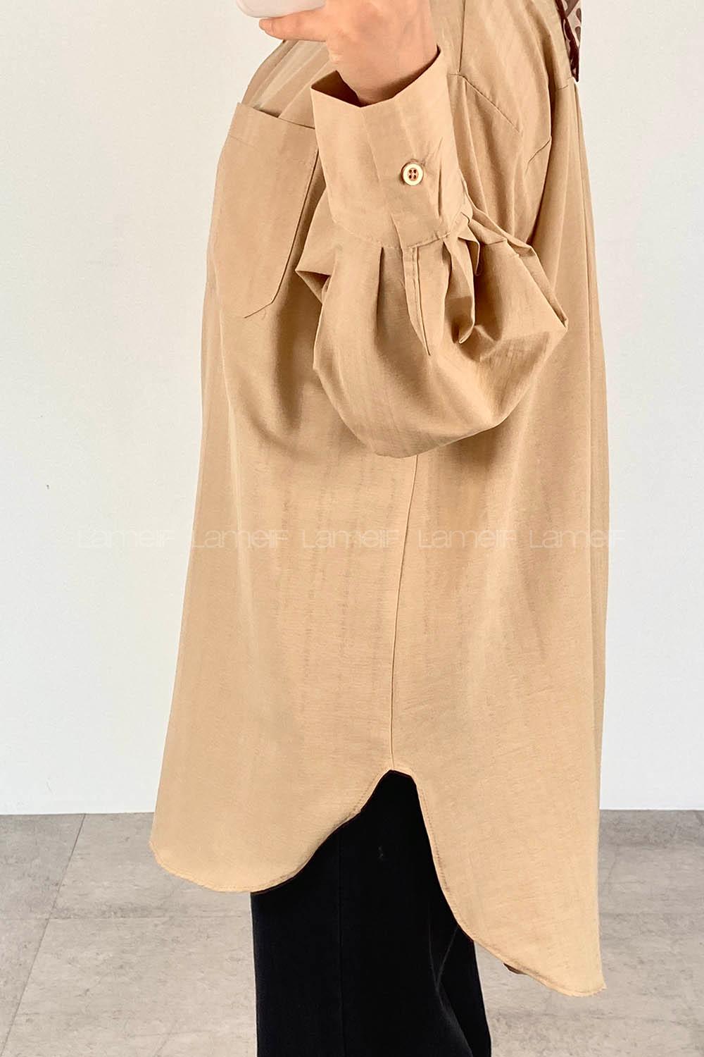 Beige Shirt Collar Long Arm Cotton Unprinted Shirt