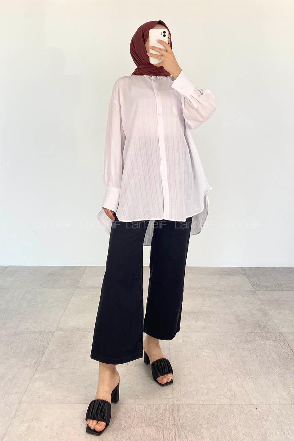 White Shirt Collar Long Arm Cotton Unprinted Shirt