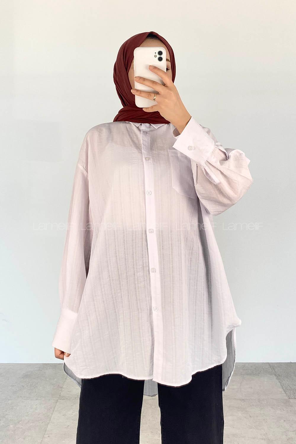 White Shirt Collar Long Arm Cotton Unprinted Shirt