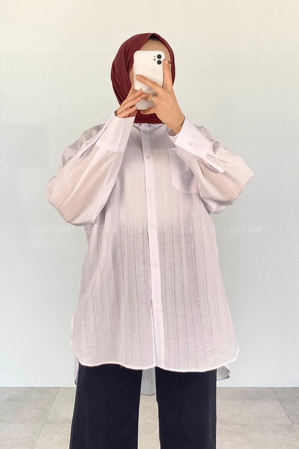 White Shirt Collar Long Arm Cotton Unprinted Shirt