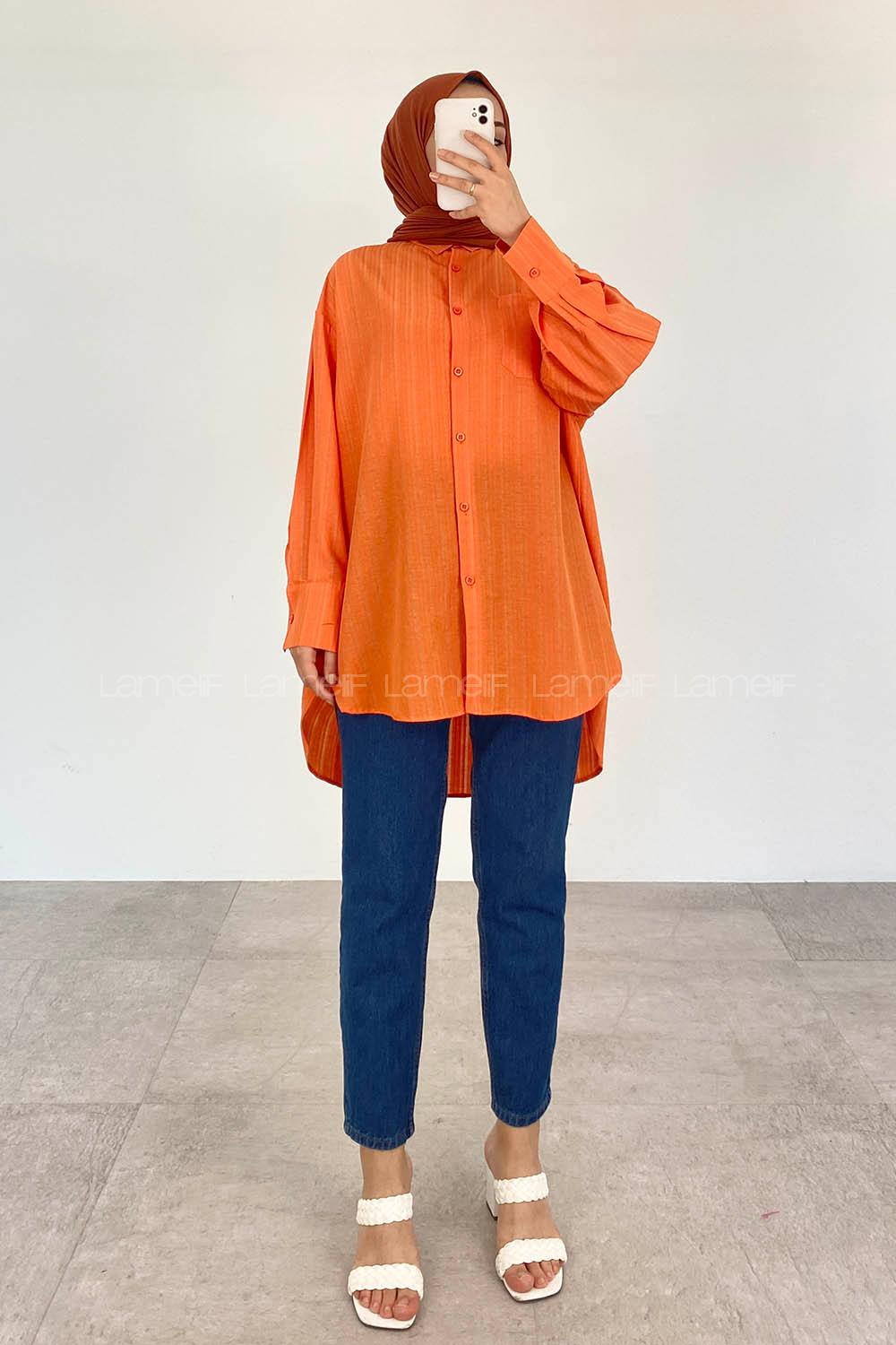 Orange Shirt Collar Long Arm Cotton Unprinted Shirt