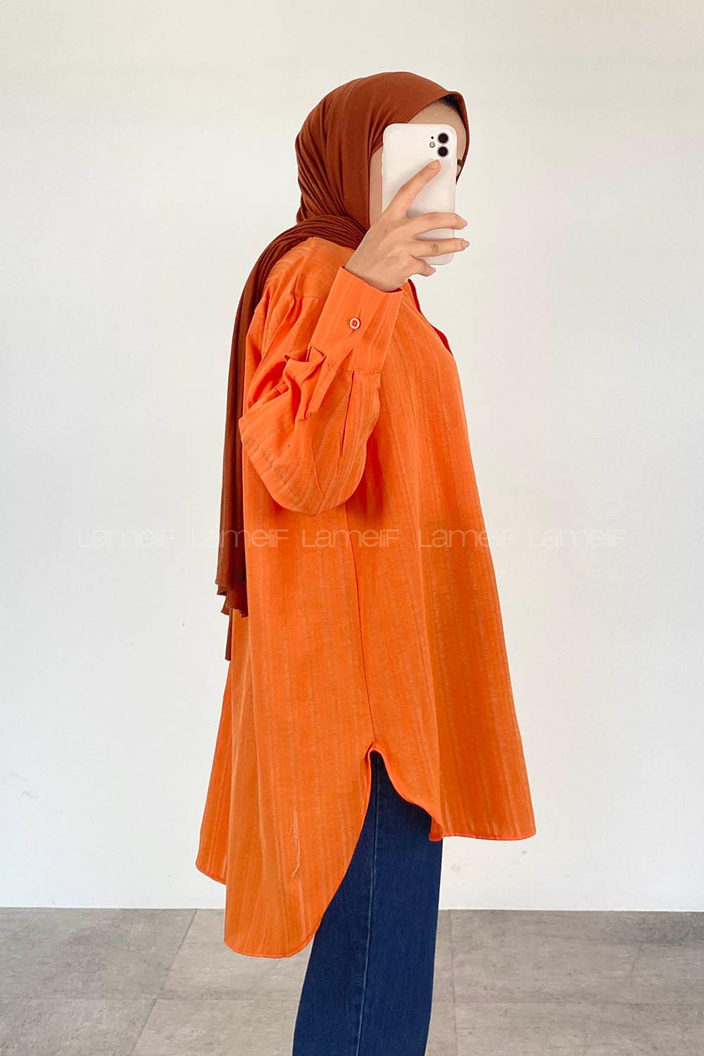 Orange Shirt Collar Long Arm Cotton Unprinted Shirt