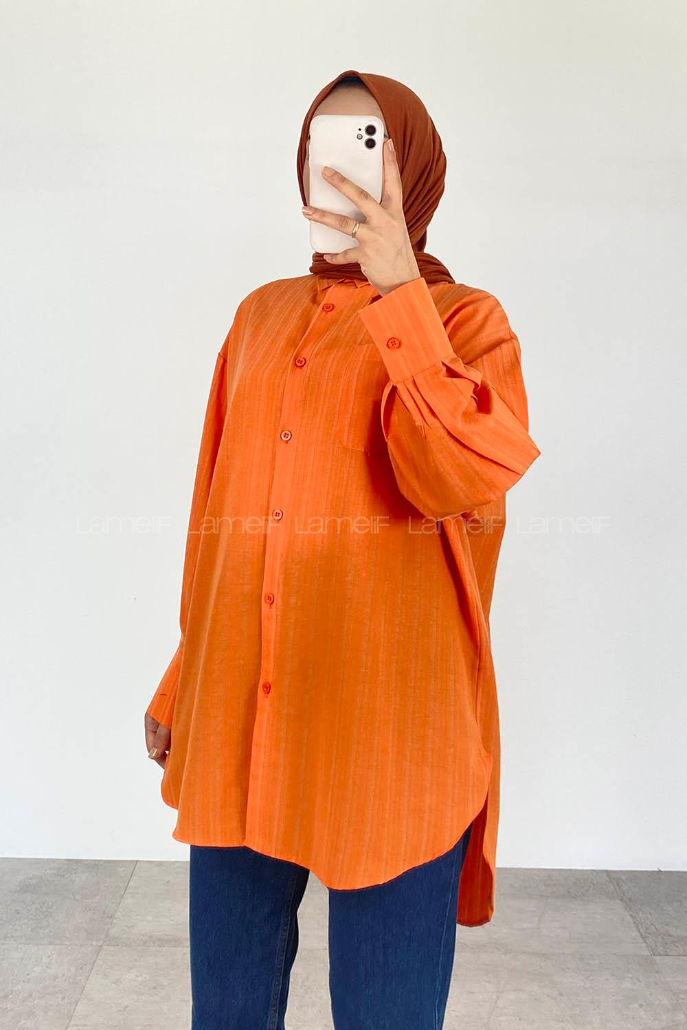Orange Shirt Collar Long Arm Cotton Unprinted Shirt