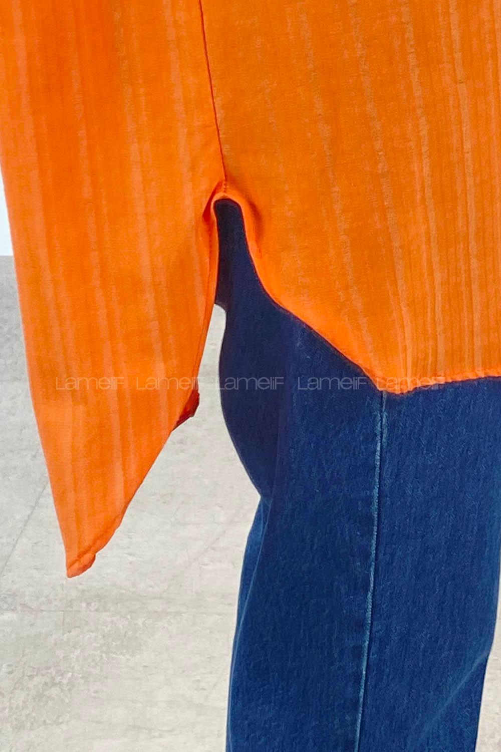 Orange Shirt Collar Long Arm Cotton Unprinted Shirt