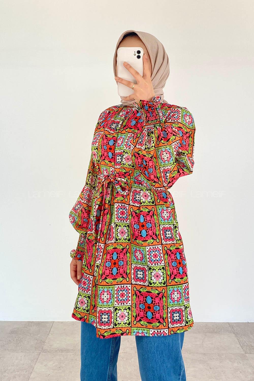 Pistachio Green Mandarin Collar Viscose Fabric Printed Tunic