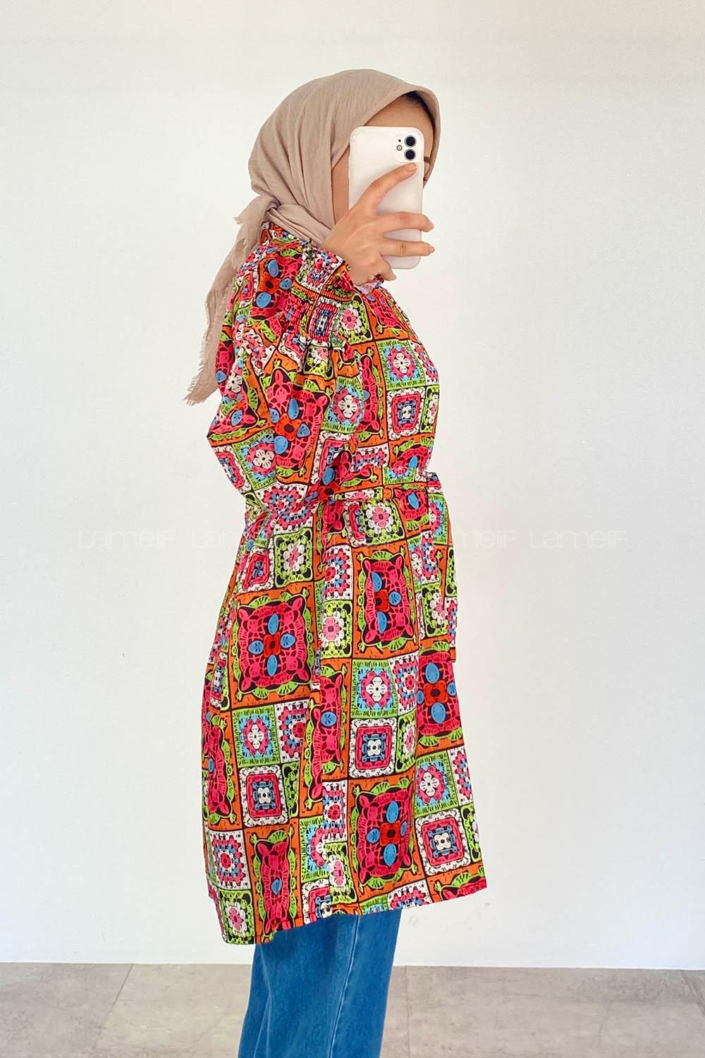 Pistachio Green Mandarin Collar Viscose Fabric Printed Tunic