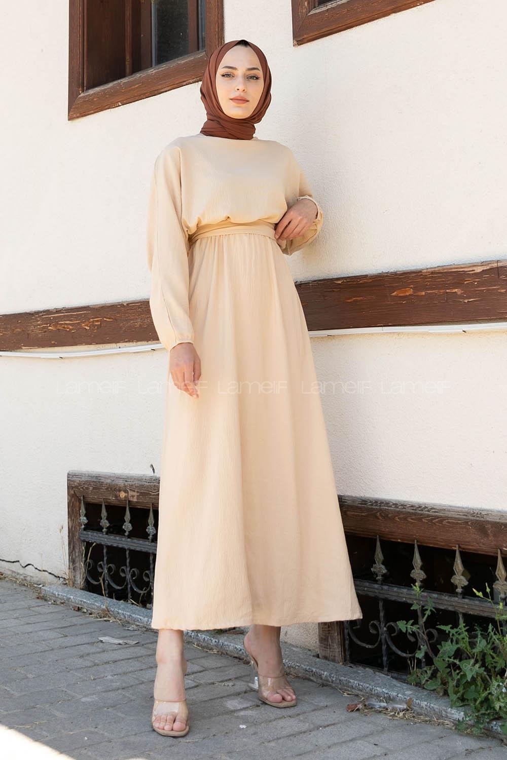 Modalamelif Yarasa Kol Prenses Elbise Sütlü Kahve