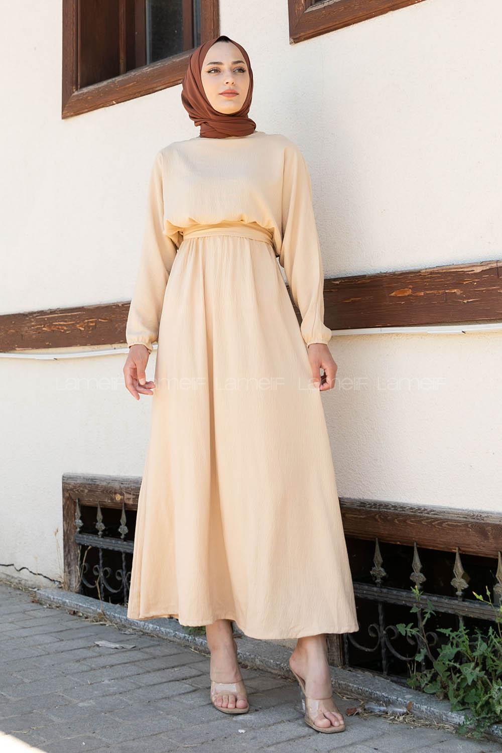 Modalamelif Yarasa Kol Prenses Elbise Sütlü Kahve