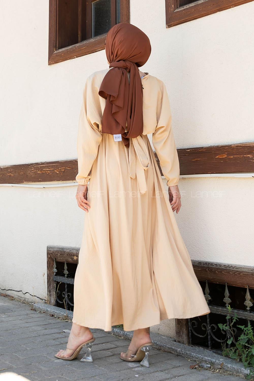 Modalamelif Yarasa Kol Prenses Elbise Sütlü Kahve