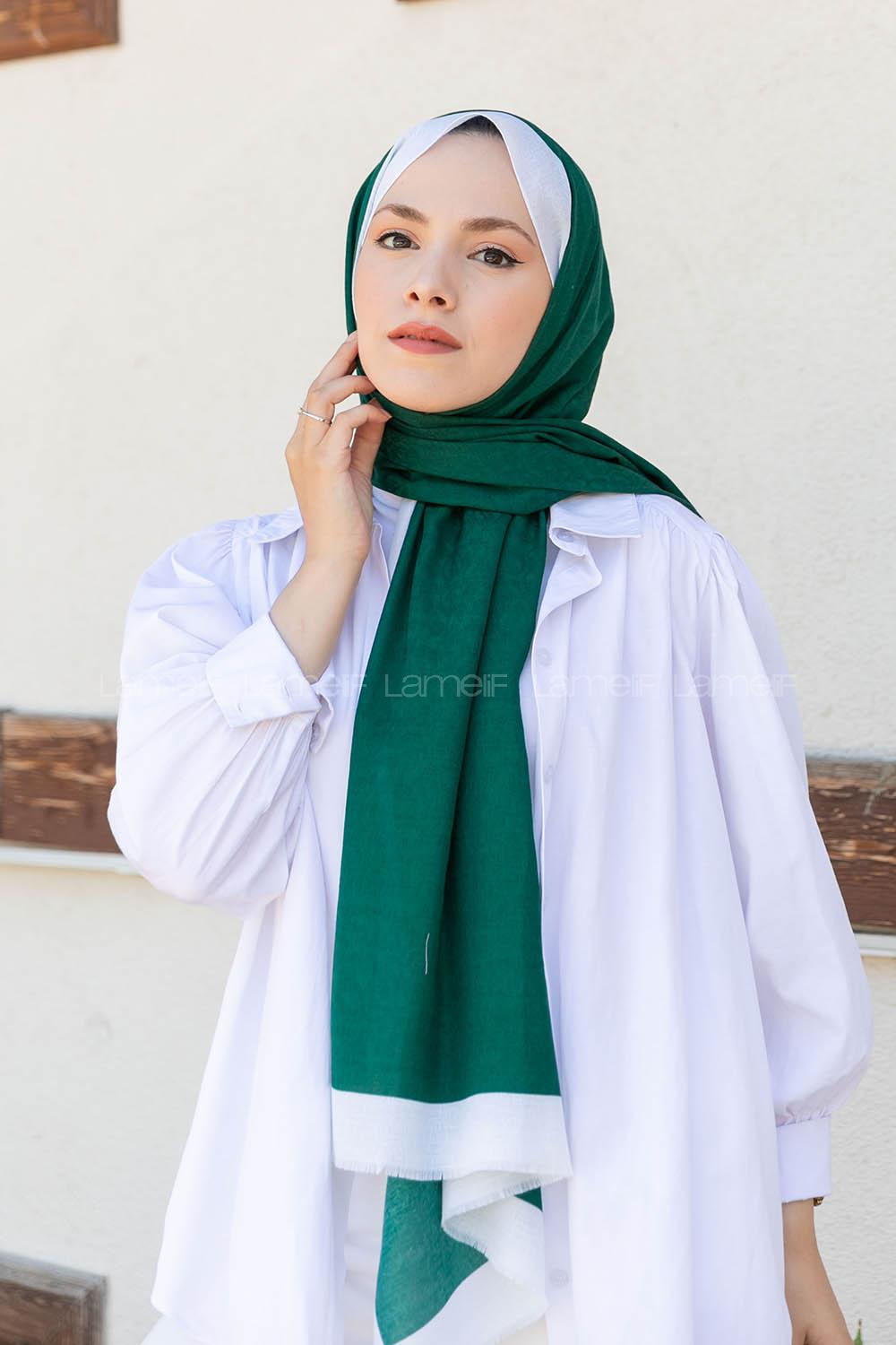 Modalamelif Zümrüt Yeşili Ekru Monogram Şal