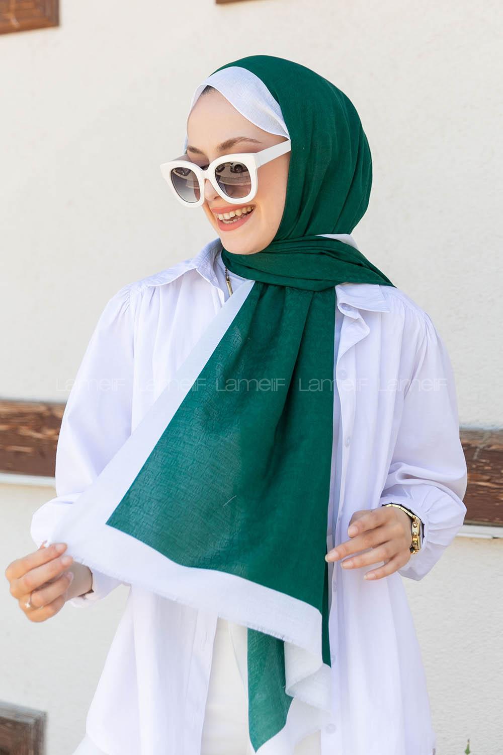 Modalamelif Zümrüt Yeşili Ekru Monogram Şal