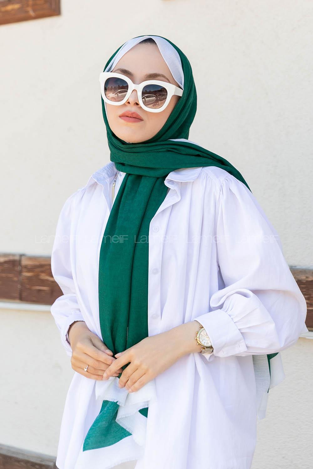 Modalamelif Zümrüt Yeşili Ekru Monogram Şal