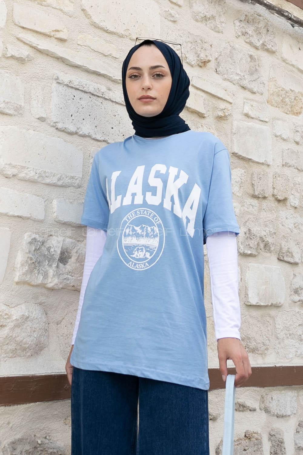 Light Blue Crew Neck Short Arm Cotton Printed T-shirt